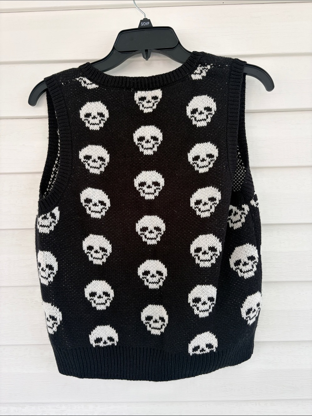 Black Skull Sweater Vest Goth Grunge Emo Punk Alt Y2K Skeleton Knit Whimsigoth - Picture 4 of 7